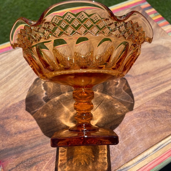 Vintage amber glass compotier, pedestal dish, compote, fruit bowl - Picture 12 of 12